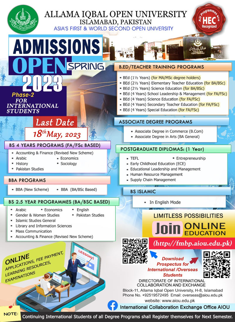 AIOU Admission 2023 Advertisement