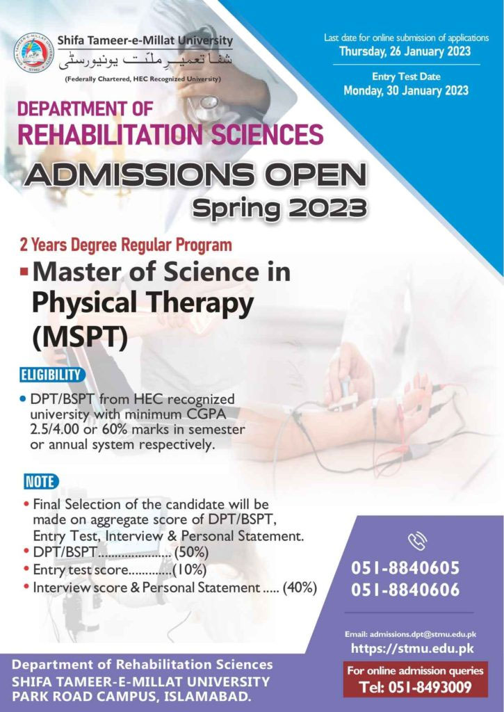 MSPT Spring 2023 Admissions
