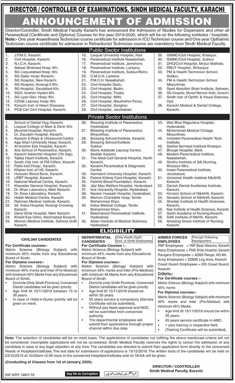Sindh Medical Faculty Admission 2023 Apply Online