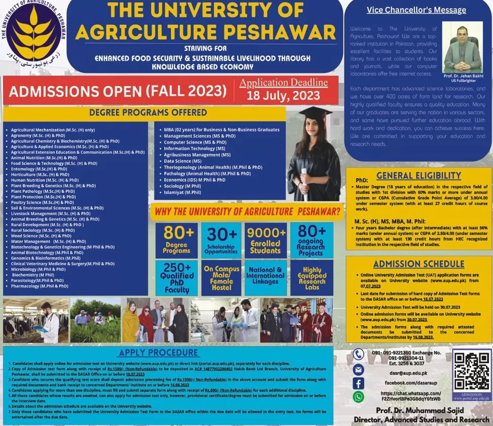 Agriculture University Peshawar Admission 2023 - 2024
