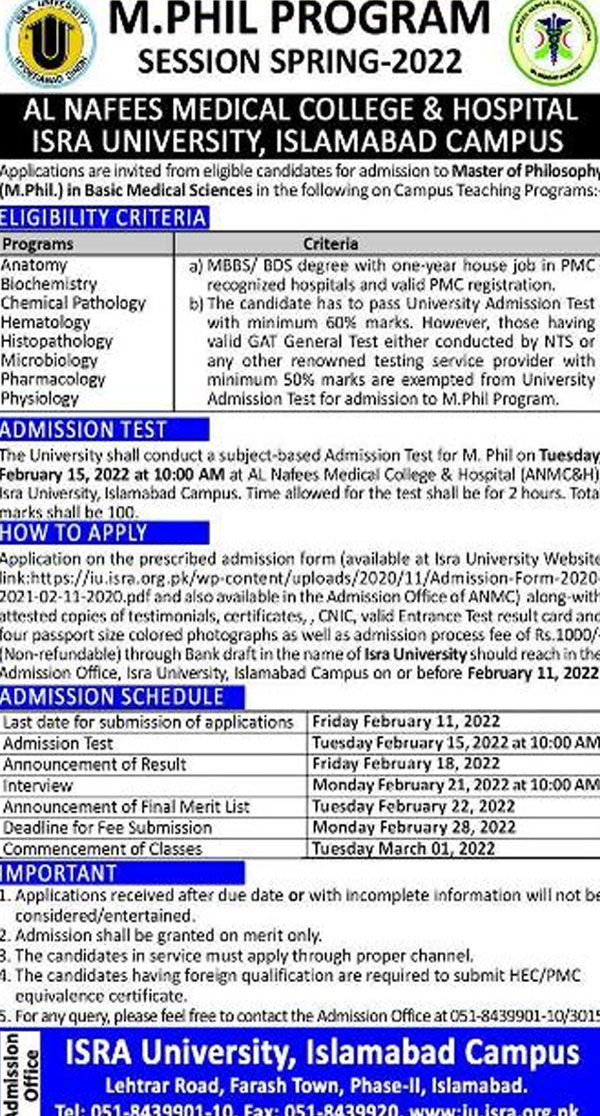 Al-nafees Medical College & Hospital Islamabad Admission 2023