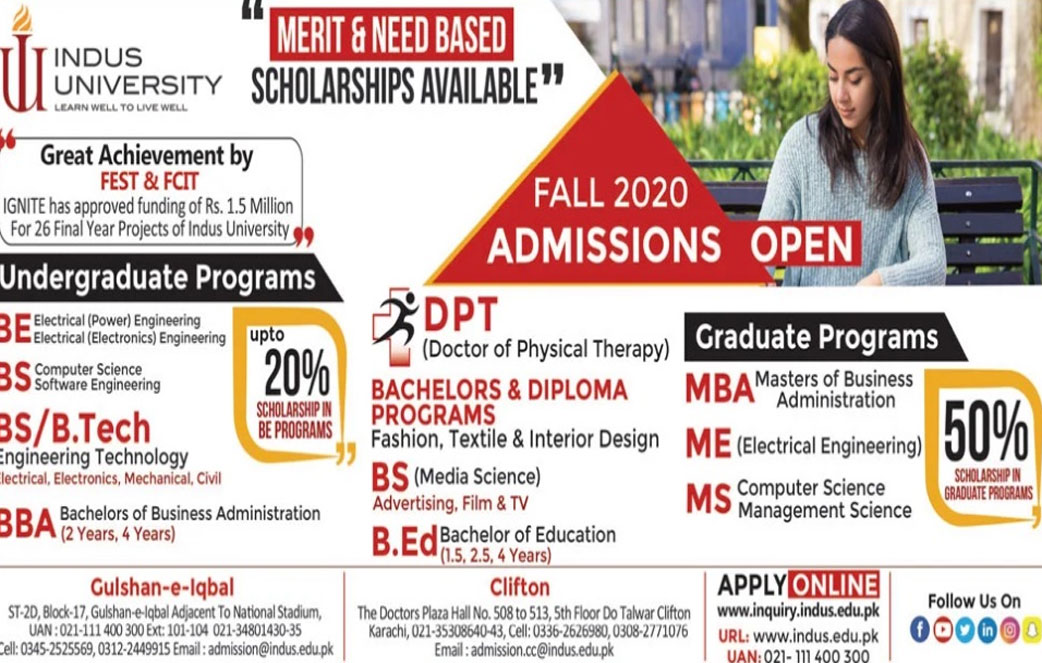 Indus University Karachi Admission 2024