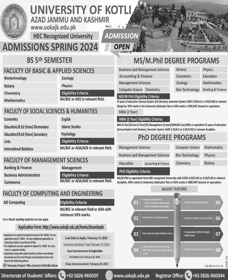 University Of Kotli Admission Advertisement 2024